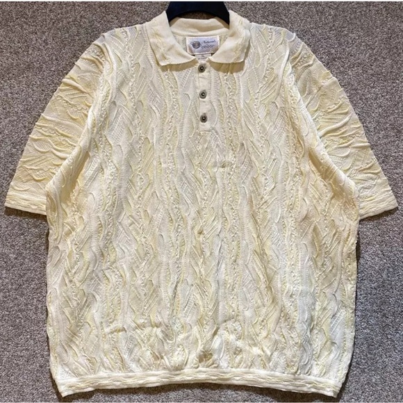 COOGI Other - Coogi Naturals Authentic Mens Ivory 3D Cotton Knit Short Sleeve S…